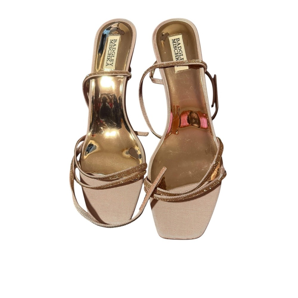 Badgley Mischka Sandals Shoes Womens Size 11 Gold Strappy Ankle Tie Evening Heel